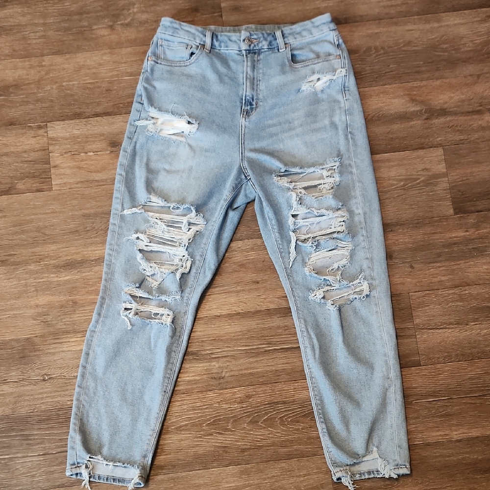 American Eagle Ultra-Distressed Stretch Curvy Mom Jeans - Size 10